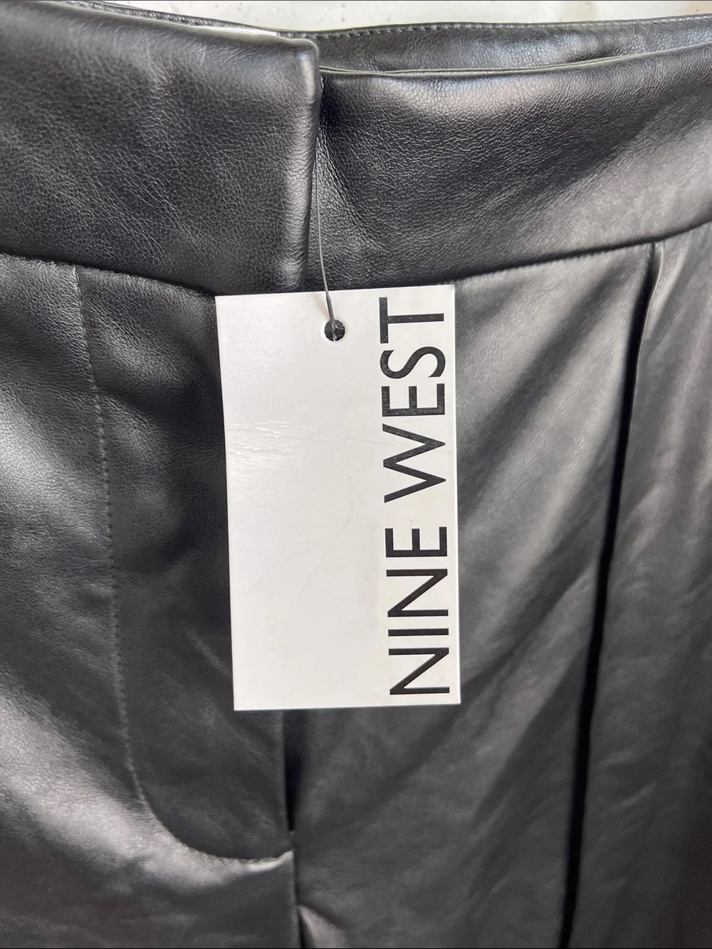 NINE WEST FAUX LEATHER MINERAL BLACK WIDE LEG PLEATED PANTS SZ 12 NWT
